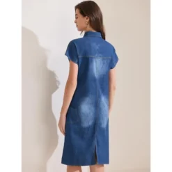 INSPIRE CHIC Women's Denim Casual Short Sleeve V Neck Collared Mini Shirt Dress -Fashion Clothing Store GUEST b189e450 ed79 4295 891c 914b235b4ef1