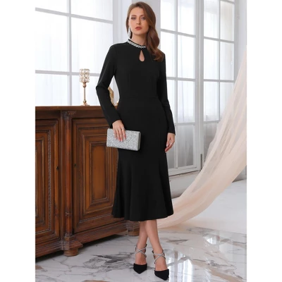 INSPIRE CHIC Women's Evening Fishtail Long Sleeve Sequin Trim Bodycon Formal Cocktail Midi Dresses 2 INSPIRE CHIC Women's Evening Fishtail Long Sleeve Sequin Trim Bodycon Formal Cocktail Midi Dresses - Image 2