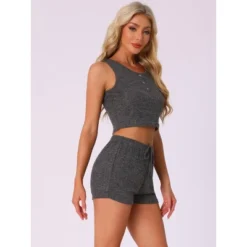 INSPIRE CHIC Women's Ribbed Knit Casual Crop Tank Top With Shorts Sleeveless Pajama Sets