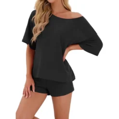 INSPIRE CHIC Women's Waffle Knit Pajamas Round Neck Short Sleeve With Shorts Lounge Sets -Fashion Clothing Store GUEST bd368948 eeff 415b 9b7a 125e4632c58f