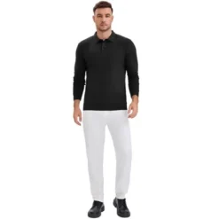 INSPIRE CHIC Men's Long Sleeve Solid Color Pullover Business Knitted Polo Shirt -Fashion Clothing Store GUEST bd7b9ac1 77ec 4514 865f 3b95e39ca2e6