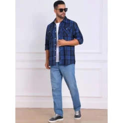 INSPIRE CHIC Men's Contrasting Colors Checked Slim Fit Long Sleeved Button Down Shirts