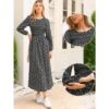 INSPIRE CHIC Women's Floral Smocked Long Puff Sleeve A-Line Summer Boho Maxi Dresses