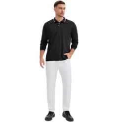 INSPIRE CHIC Men's Classic Regular Fit Solid Color Long Sleeves Business Golf Polo Shirt