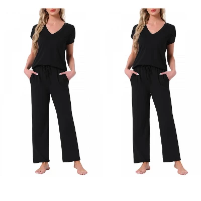 INSPIRE CHIC Women's 2 Pcs Short-Sleeve V-neck Tee & Drawstring Pants Pajama Sets With Pockets 6 INSPIRE CHIC Women's 2 Pcs Short-Sleeve V-neck Tee & Drawstring Pants Pajama Sets With Pockets - Image 6