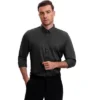 INSPIRE CHIC Men's Point Collar Long Sleeve Button Down Solid Color Formal Dress Shirts