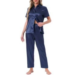 INSPIRE CHIC Womens Satin Loungewear Silky Button Down Short Sleeve Lapel Collar Pajama Sets -Fashion Clothing Store GUEST c40888f8 97c1 46c4 8c40 09c59cc782af