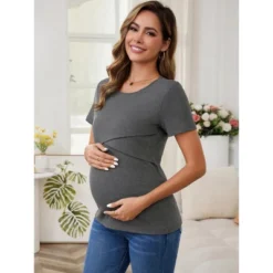 INSPIRE CHIC Women's Ribbed Knit Short Sleeve Nursing Shirts Crossover Maternity Breastfeeding Tops -Fashion Clothing Store GUEST c52ebddb fbf0 491e bfea 3d1d13e6e4a3