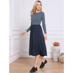 INSPIRE CHIC Women's Striped Patchwork Long Sleeves Crew Neck A-Line Casual Midi Dress 6 INSPIRE CHIC Women's Striped Patchwork Long Sleeves Crew Neck A-Line Casual Midi Dress -Fashion Clothing Store GUEST c5a1a718 df32 41d2 883e 41ebeb358c4f