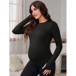 INSPIRE CHIC Women's Maternity Long Sleeve T-shirts Crew Neck Yoga Blouse Pregnancy Tee Clothes