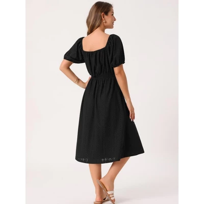 INSPIRE CHIC Women's Eyelet Square Neck Short Puff Sleeve Casual A Line Summer Midi Dress 3 INSPIRE CHIC Women's Eyelet Square Neck Short Puff Sleeve Casual A Line Summer Midi Dress - Image 3