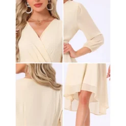 INSPIRE CHIC Women's V Neck Sheer 3/4 Sleeve Wrap Cocktail Midi Dresses -Fashion Clothing Store GUEST c95bb9c4 f069 4e24 abe2 b5cdbef3a8a4