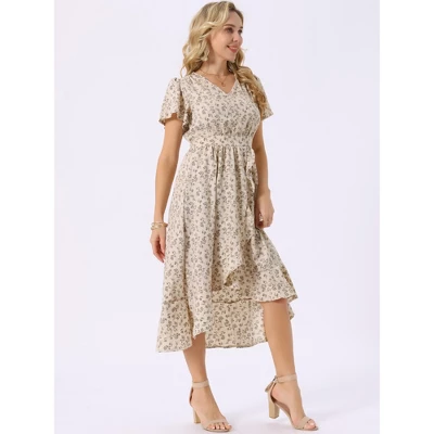 INSPIRE CHIC Women's Summer Flutter Short Sleeve Wrap Ruffle High Low Hem V Neck Floral Midi Dress 1 INSPIRE CHIC Women's Summer Flutter Short Sleeve Wrap Ruffle High Low Hem V Neck Floral Midi Dress