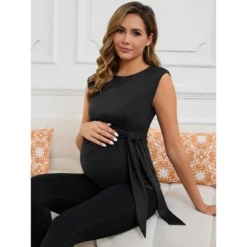 INSPIRE CHIC Women's Maternity Blouse Tie Front Belted Tunic Bowknot Tops Cap Sleeve Shirts Work Office -Fashion Clothing Store GUEST cb49ac57 c290 4100 bb3e a5c582e39da3