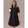 INSPIRE CHIC Women's Denim Short Sleeve Button Down Turndown Collar Babydoll Mini Shirt Dresses