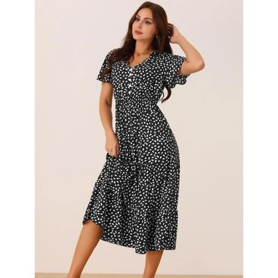 INSPIRE CHIC Women's Summer Casual Short Flutter Sleeve V Neck Elastic Waist Flowy Polka Dots Dress 1 INSPIRE CHIC Women's Summer Casual Short Flutter Sleeve V Neck Elastic Waist Flowy Polka Dots Dress