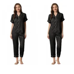 INSPIRE CHIC Women's 4 Pcs Satin Short-Sleeve Button-Up Sleepwear & Long-Pants Pajama Set -Fashion Clothing Store GUEST cd5e75cf 7f53 4159 a72b b38982b3d389