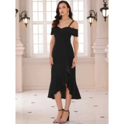 INSPIRE CHIC Women's Ruffle Dresses Spaghetti Strap Sweatheart Neck Cocktail Midi Dress