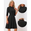INSPIRE CHIC Women's Vintage 3/4 Sleeves Stand Collar Office Work Elegant A-Line Dress