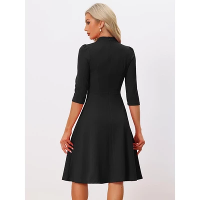 INSPIRE CHIC Women's Vintage 3/4 Sleeves Stand Collar Office Work Elegant A-Line Dress 2 INSPIRE CHIC Women's Vintage 3/4 Sleeves Stand Collar Office Work Elegant A-Line Dress - Image 2