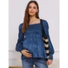 INSPIRE CHIC Women's Smocked Maternity Tops Square Neck Long Sleeve Shirts Pregnancy Blouses