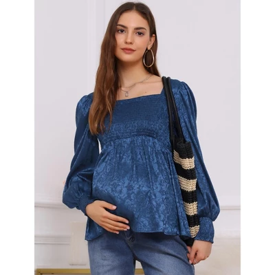 INSPIRE CHIC Women's Smocked Maternity Tops Square Neck Long Sleeve Shirts Pregnancy Blouses 1 INSPIRE CHIC Women's Smocked Maternity Tops Square Neck Long Sleeve Shirts Pregnancy Blouses