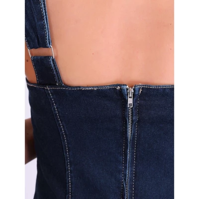 INSPIRE CHIC Women's Summer Sleeveless Square Zipper Neck Side Split Bodycon Strap Denim Midi Dress 4 INSPIRE CHIC Women's Summer Sleeveless Square Zipper Neck Side Split Bodycon Strap Denim Midi Dress - Image 4