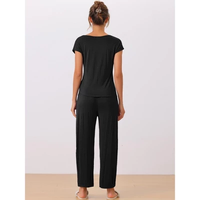 INSPIRE CHIC Women's 2 Pcs Pajama Set Short Sleeve Top With Long Pants Modal Casual Lounge Sets 2 INSPIRE CHIC Women's 2 Pcs Pajama Set Short Sleeve Top With Long Pants Modal Casual Lounge Sets - Image 2