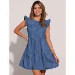 INSPIRE CHIC Women's Denim Ruffle Sleeve Crew Neck Mini Dresses 6 INSPIRE CHIC Women's Denim Ruffle Sleeve Crew Neck Mini Dresses -Fashion Clothing Store GUEST d8253dba ad76 446a a001 14e2a79302be