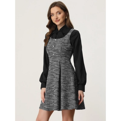 INSPIRE CHIC Women's Sleeveless Square Neck Plaid Fit And Flare Tweed Dresses 2 INSPIRE CHIC Women's Sleeveless Square Neck Plaid Fit And Flare Tweed Dresses - Image 2