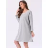 INSPIRE CHIC Women's Stripe Pajamas Nightshirt Lounge House Dress Sleep Shirts Sleepwear Long Sleeve Nightgowns