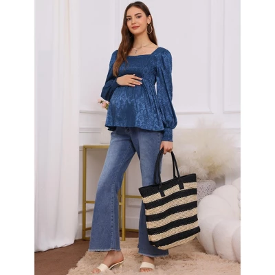 INSPIRE CHIC Women's Smocked Maternity Tops Square Neck Long Sleeve Shirts Pregnancy Blouses 2 INSPIRE CHIC Women's Smocked Maternity Tops Square Neck Long Sleeve Shirts Pregnancy Blouses - Image 2