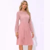INSPIRE CHIC Women's Pleated Casual Long Sleeves Belted Wedding Guest Floral Lace Dress