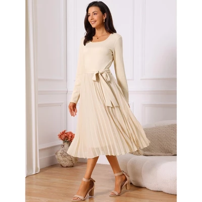 INSPIRE CHIC Women's Fall Long Sleeve Casual Crewneck Pleated A Line Flowy Midi Party Dresses With Belt 2 INSPIRE CHIC Women's Fall Long Sleeve Casual Crewneck Pleated A Line Flowy Midi Party Dresses With Belt - Image 2