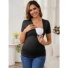 INSPIRE CHIC Women's Summer Nursing Blouse V Neck Short Sleeve Maternity Ruched Tops