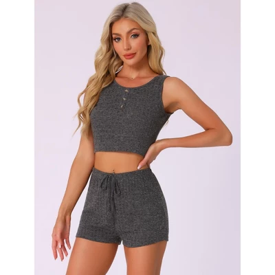INSPIRE CHIC Women's Ribbed Knit Casual Crop Tank Top With Shorts Sleeveless Pajama Sets 2 INSPIRE CHIC Women's Ribbed Knit Casual Crop Tank Top With Shorts Sleeveless Pajama Sets - Image 2