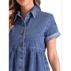 INSPIRE CHIC Women's Summer Turndown Collar Button Down Short Sleeve Babydoll Denim Midi Dress -Fashion Clothing Store GUEST e0a800b4 42e2 431e afd9 603d986910b7