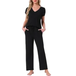 INSPIRE CHIC Womens Short Sleeve V-neck Top Drawstring Pants Pajama Sets With Pockets -Fashion Clothing Store GUEST e213df31 c844 46cf a7d3 7e9626e15e45
