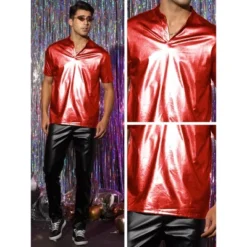INSPIRE CHIC Men's Short Sleeves Stand Collared Shiny Disco Party Metallic T-Shirt -Fashion Clothing Store GUEST e220d9b3 3419 4728 b949 950ccf70f443
