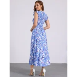 INSPIRE CHIC Women's Summer V Neck Ruffle Flutter Sleeve Smocked Tiered Beach Flowy Boho Maxi Dress -Fashion Clothing Store GUEST e27b861a 6d35 44fa bd03 a225e3fbd92f