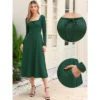 INSPIRE CHIC Women's Square Neck Long Sleeve A-Line High Waist Midi Knitted Dresses With Pocket