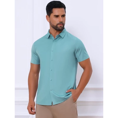 INSPIRE CHIC Men's Button Down Short Sleeve Solid Color Business Dress Shirts 3 INSPIRE CHIC Men's Button Down Short Sleeve Solid Color Business Dress Shirts - Image 3
