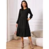 INSPIRE CHIC Women's Fall Long Sleeve Round Neck Tiered Casual Knit A-Line Midi Dress With Pockets