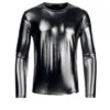 INSPIRE CHIC Men's Round Neck Long Sleeves Shining Disco Metallic T-Shirt