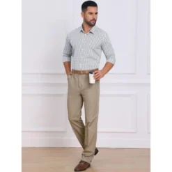 INSPIRE CHIC Men's Long Sleeve Point Collar Long Sleeve Patterned Shirt