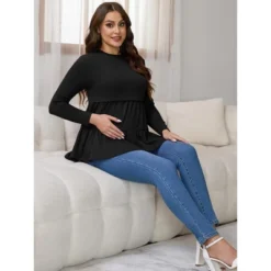 INSPIRE CHIC Women's Nursing Top Ruffle Pleated Long Sleeve Tunic Rayon Postpartum Breastfeeding Shirt Pregnancy Clothes -Fashion Clothing Store GUEST eab57835 9d54 4f0f a58b 8cc2e650c85a