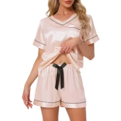 INSPIRE CHIC Womens Lounge Set Satin V Neck Elastic Waist Contrast Color Short Sleeve Shorts Set Pajama Set 9 INSPIRE CHIC Womens Lounge Set Satin V Neck Elastic Waist Contrast Color Short Sleeve Shorts Set Pajama Set -Fashion Clothing Store GUEST eb6ab767 4592 472a 9133 d0f297f93df8