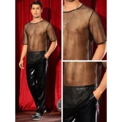 INSPIRE CHIC Men's See Through Short Sleeves Party Shiny Mesh Sheer T-Shirt -Fashion Clothing Store GUEST ebbfd62e 046d 40c3 87c0 493178e46d5a