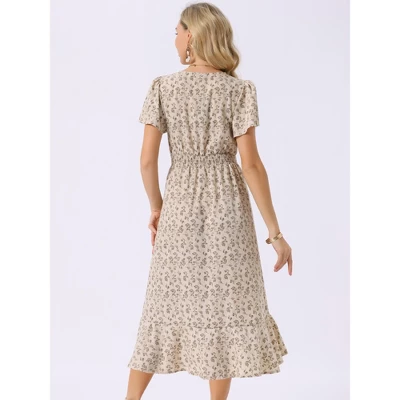 INSPIRE CHIC Women's Summer Flutter Short Sleeve Wrap Ruffle High Low Hem V Neck Floral Midi Dress 3 INSPIRE CHIC Women's Summer Flutter Short Sleeve Wrap Ruffle High Low Hem V Neck Floral Midi Dress - Image 3