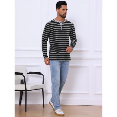 INSPIRE CHIC Men's Casual Long Sleeve Contrasting Colors Striped Henley T-Shirts 1 INSPIRE CHIC Men's Casual Long Sleeve Contrasting Colors Striped Henley T-Shirts